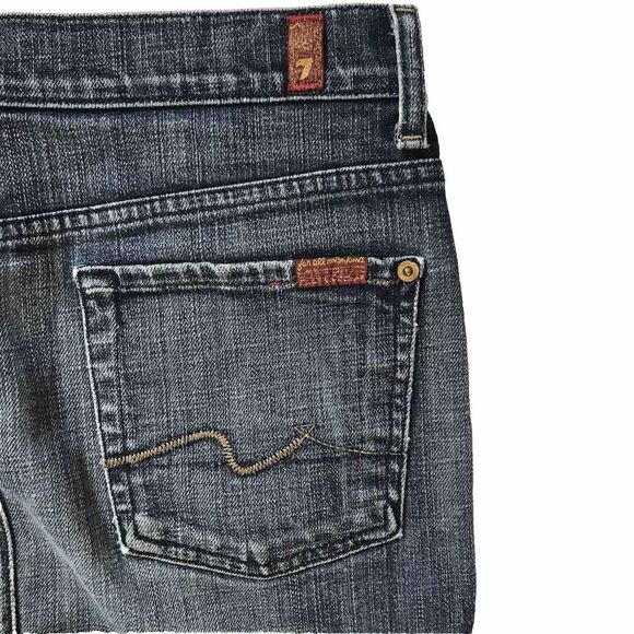 7 For All Mankind SFAM 27 Dark Wash Blue Jean Denim Mini Skirt Pockets USA Y2k - Picture 7 of 9